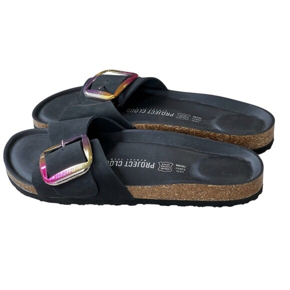 Project Cloud Black Suede Iridescent Adjustable Buckle Sandals Slides Comfort 10 - Picture 4 of 8